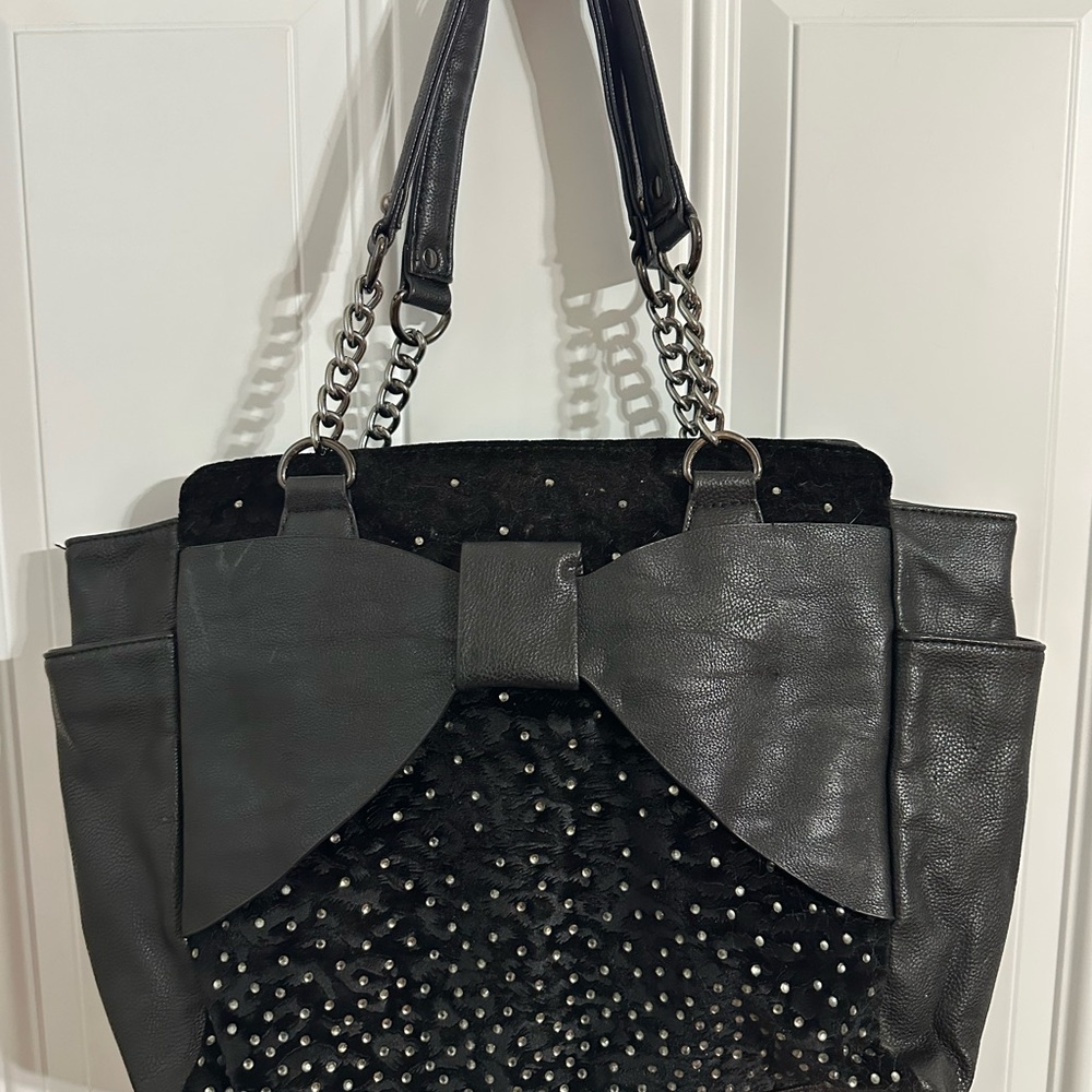 Betsey Johnson Black Studded Bow Shoulder Bag